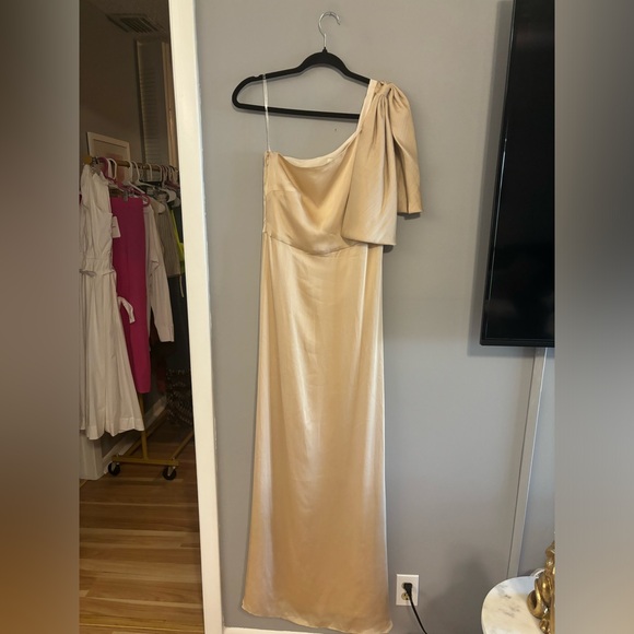 Sachin + Babi Chelsea One-Shoulder Georgette Bias Gown in Champagne Size 6 - Picture 6 of 11